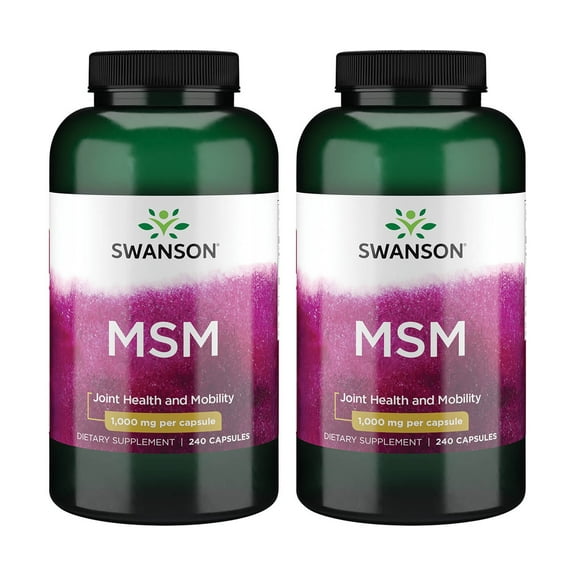 Swanson MSM - Essential Minerals Promoting Mobility & Joint Health Support - Helps to Maintain Connective Tissue Health Including Cartilage, Collagen, & Hair - (240 Capsules, 1000mg Each) 2 Bottles