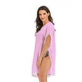 thumbnail image 2 of Summer Solid Pom Pom Trim Kaftan Chiffon Swimwear Women Beach Bikini Swimwear Cover up for Holiday Vocation Honeymoon, 2 of 8