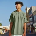 thumbnail image 3 of Dalix Lil Smile Heavyweight Pigment Dye Tee Short Sleeve Cotton Shirt Mens in Oil Green S Small, 3 of 5