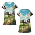 thumbnail image 5 of Salouo Prairie Pasture Cow Print Short Sleeve Sleepshirt for Womens Comfy Nightgown Scoopneck Cute Nightdress Ruffle -Large, 5 of 7