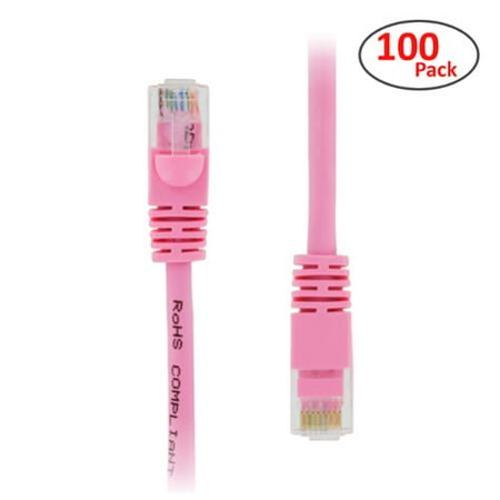 GearIt (100 Pack) 2 Feet Cat5e Ethernet Patch Cable - Computer LAN Network Cord, Pink - Lifetime Warranty
