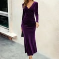 thumbnail image 3 of Nouveau Produit en 2024 Robe de Soirée Ajustée à Col en V, S, Violet Foncé, 3 of 8