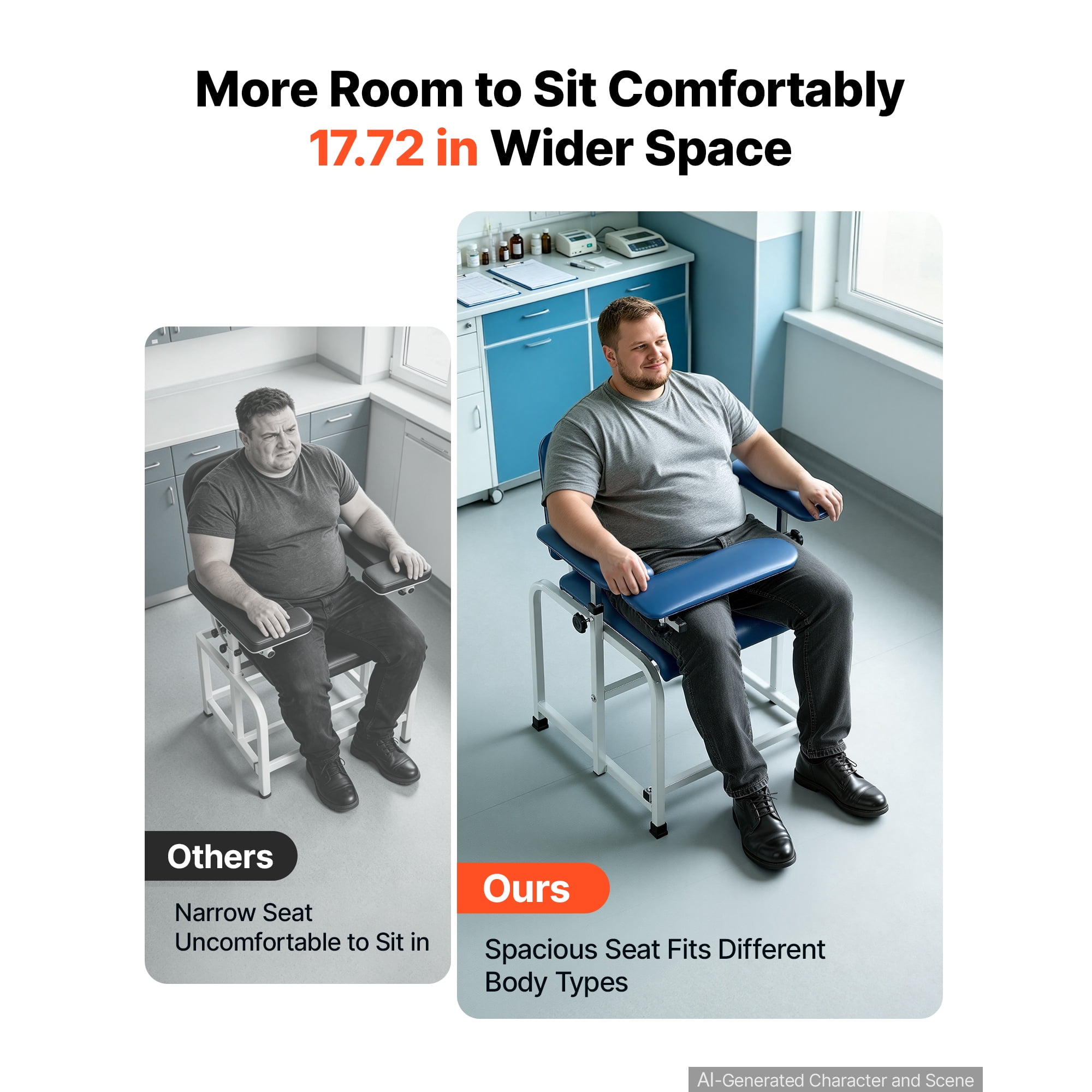 KFFKFF Phlebotomy Chair with 500 lbs Capacity, Adjustable Armrests, Soft Padded Seat, and Easy-to-Clean PVC Leather for Medical Use in Hospitals and Clinics