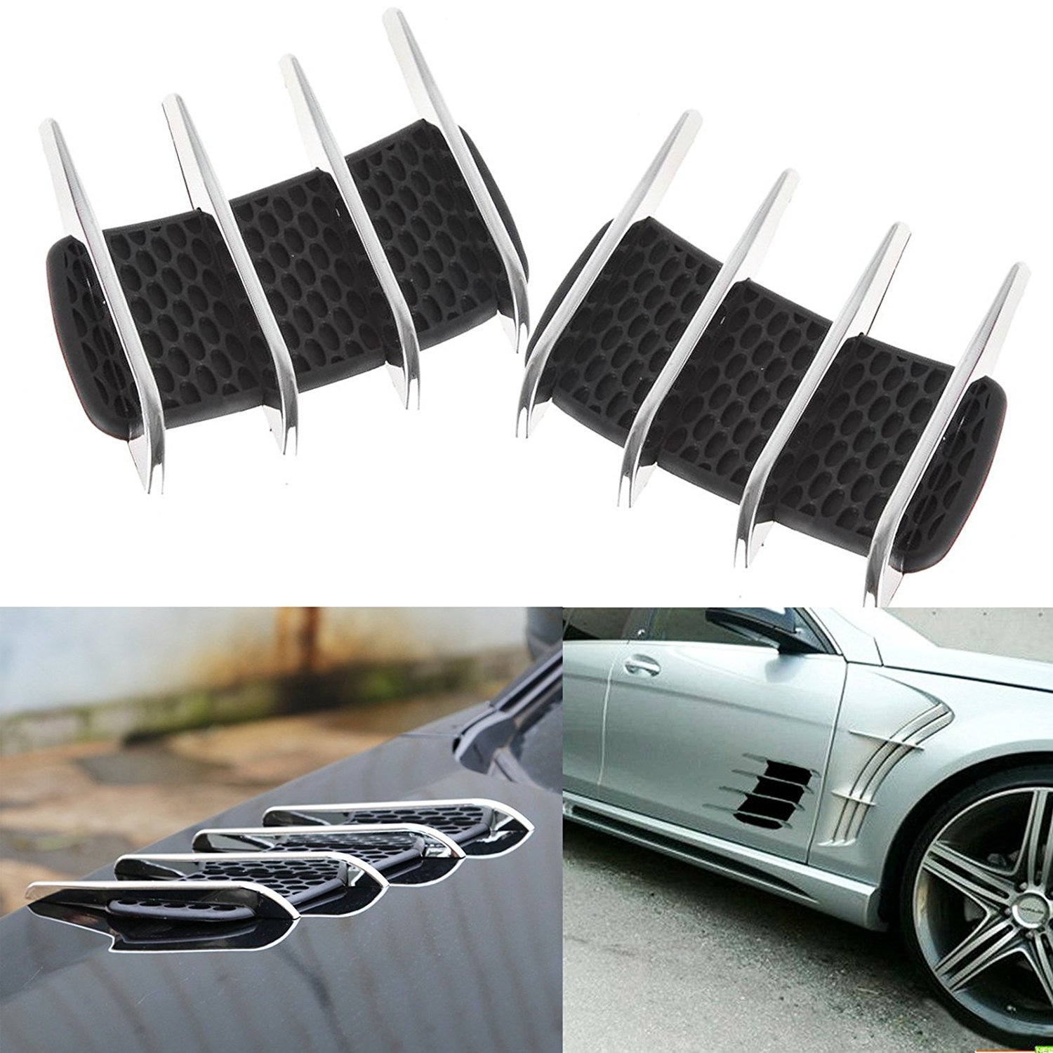 Car Side Body Air Flow Vent Fender Bar Inlet Grille Net Cover Sticker Decorate