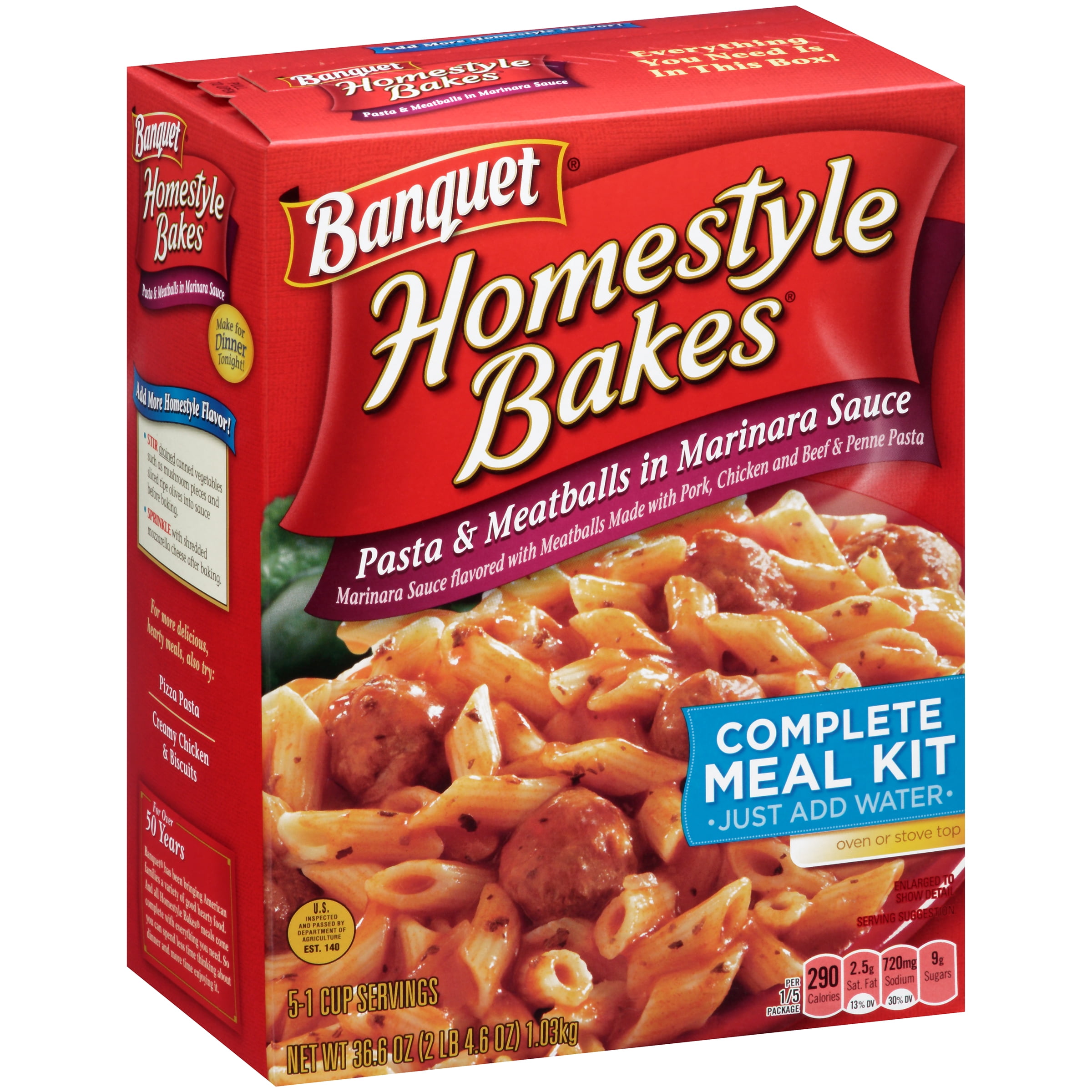 Banquet Home-style Bakes Pasta & Meatballs in Marinara Sauce, 36.6