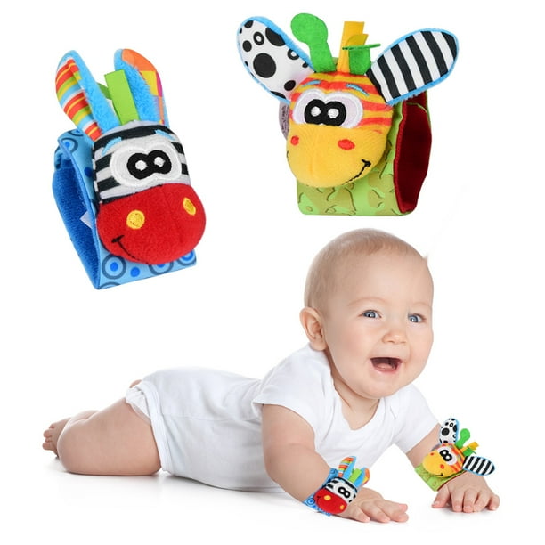 Calcetines y muñequeras con sonajeros para bebés, juguetes con sonajeros para bebés, jirafa y burro B