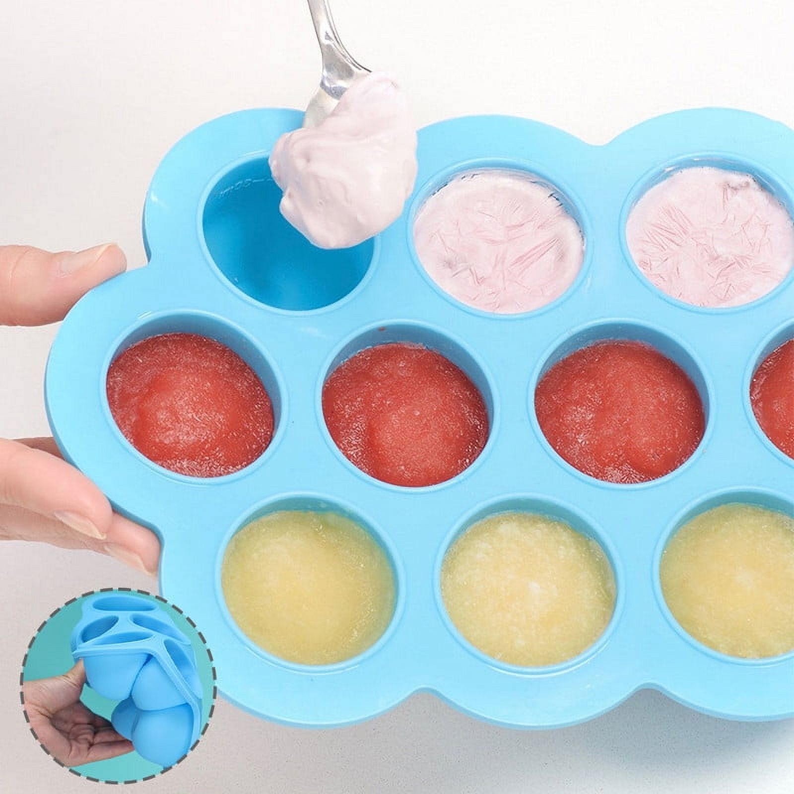 MZHICH Freezer Silicone Tray with Lid Blue for Baby Food Blue