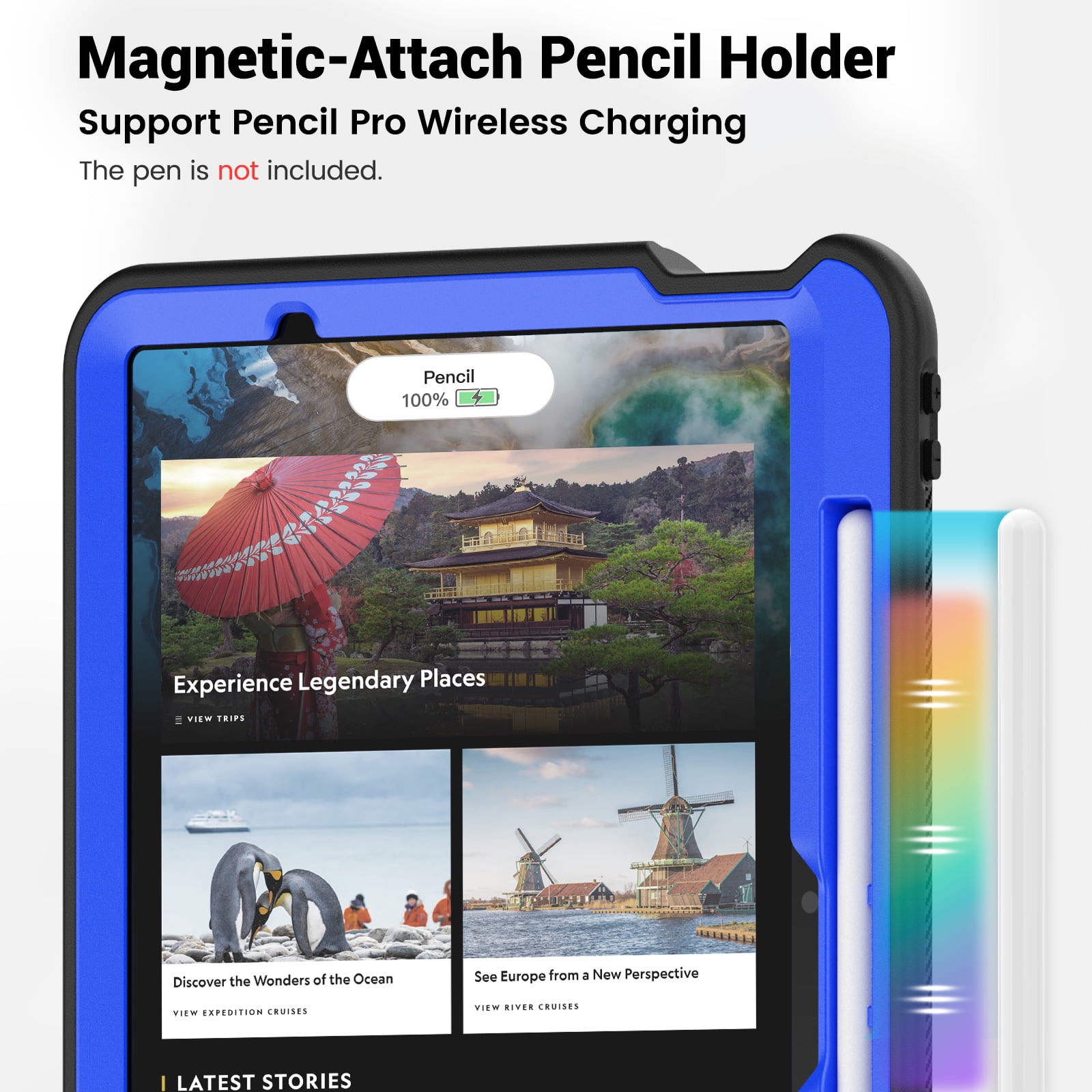 Shockproof Case for Apple iPad Air 11 Inch M3 M2 2025/2024, Rugged Hybrid Protective Cover with Pencil Holder & Shoulder Strap Kids Friendly Rotating Kickstand Case for iPad Air 11 Inch, Darkblue
