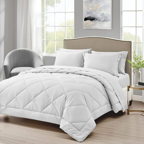 Love's cabin Full/Queen Comforter Set White, 7 Pieces Queen Bed in a