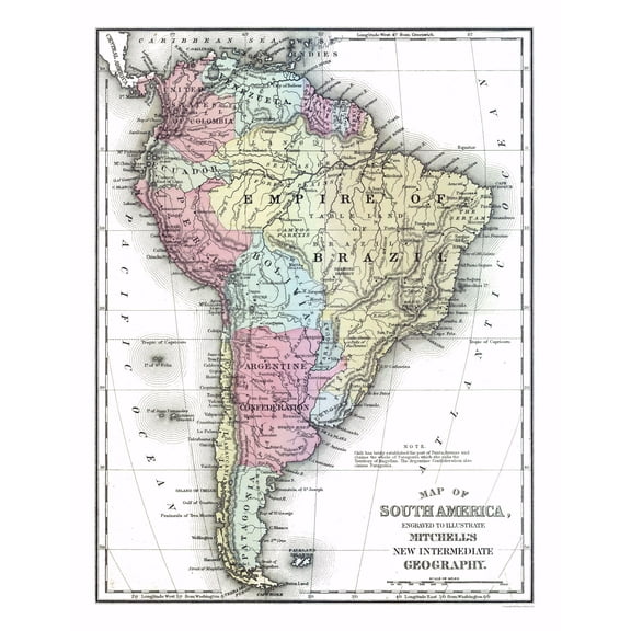 Historic Map - South America - Mitchell 1877 - 23 x 29.34 - Vintage Wall Art