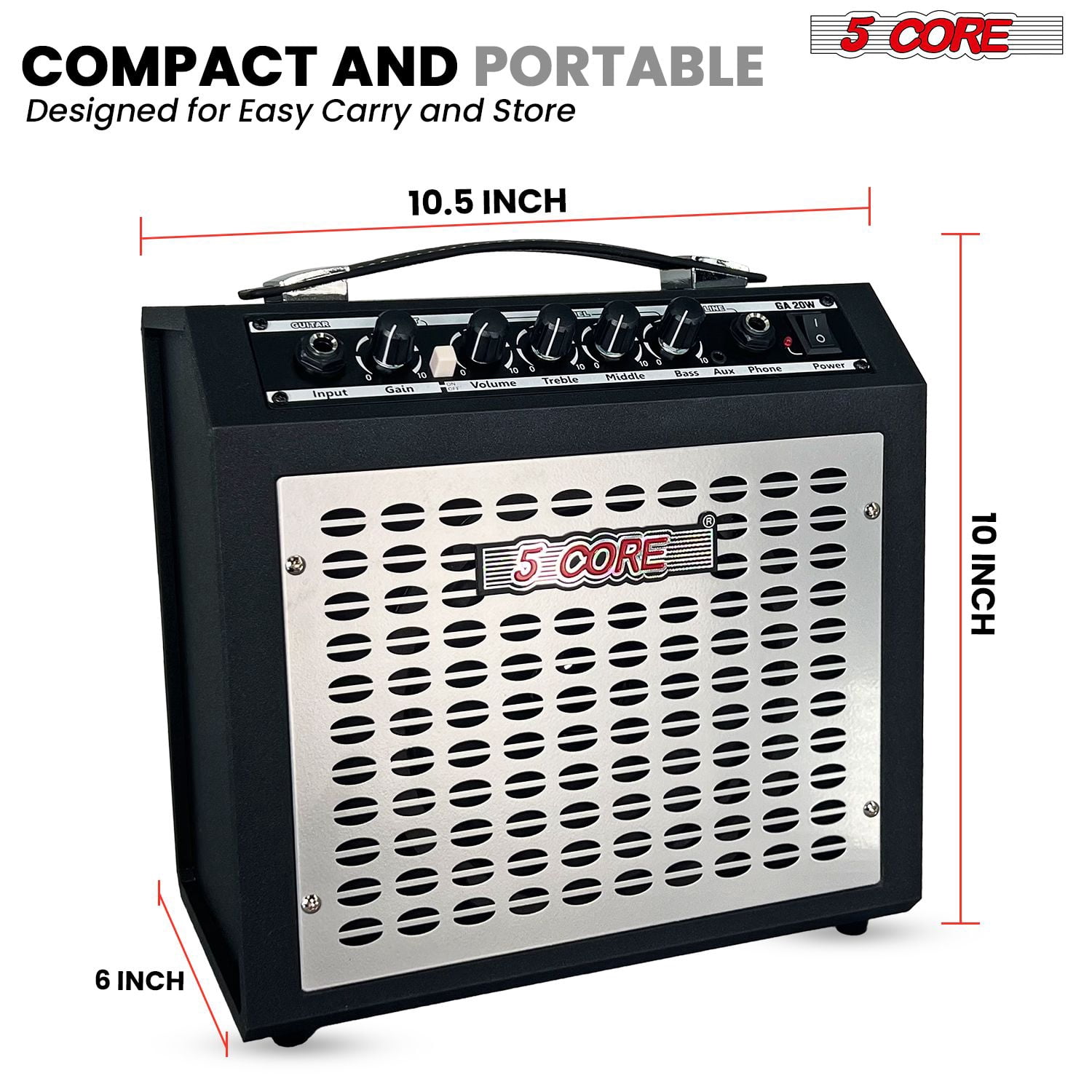 20W Portable Guitar Amplifier with 6.5" Speaker, AUX/Headphone Jacks & Adjustable EQ – Compact Amp for Electric Guitars and Bass