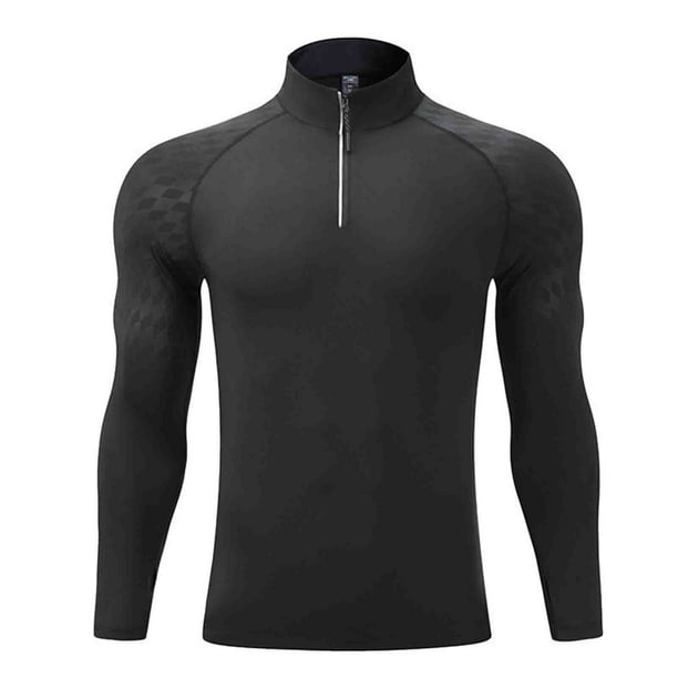 pstuiky Camisas casuales de manga larga para hombre, Ropa deportiva para hombre, cuello alto, media cremallera, color liso, secado rápido, para correr, manga larga. salir tops xs
