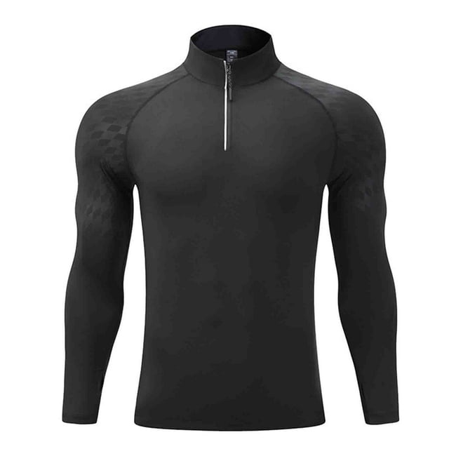 Blusa y camisa de manga larga con cuello alto para hombre, cuello alto, media cremallera, color liso, secado rápido, ropa deportiva There Are Bullets, ropa para correr, manga larga, poliéster.