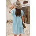 thumbnail image 1 of ABPHQTO Minivestido azul cielo con bolsillos y volantes en el cuello con volantes para mujer, 1 of 5