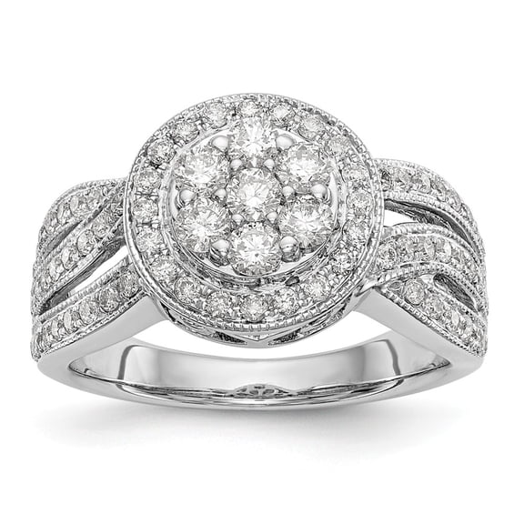14K White Gold Ring Band Engagement Diamond Round Complete Cluster