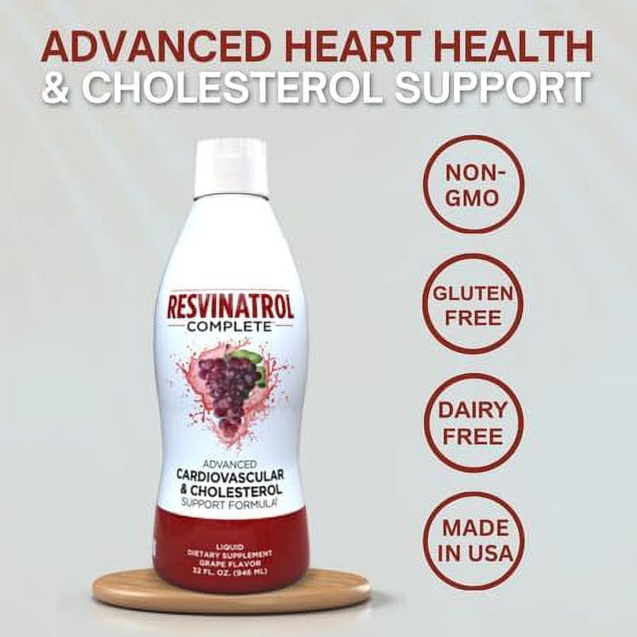 Resvinatrol Complete- 32 oz. Advanced Liquid Cardiovascular & Cholesterol Support Formula – Liquid Resveratrol Supplement Promotes Healthy Aging, Heart Health & Energy
