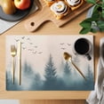 thumbnail image 2 of Foggy Forest Placemats Set of 8 Watercolor Pine Trees Natural Landscape Place Mats Indoor Wipeable Table Mats Washable Cloth Dining Table Placemats for Kitchen Holiday Party Home Decor 13x19 Inch, 2 of 9