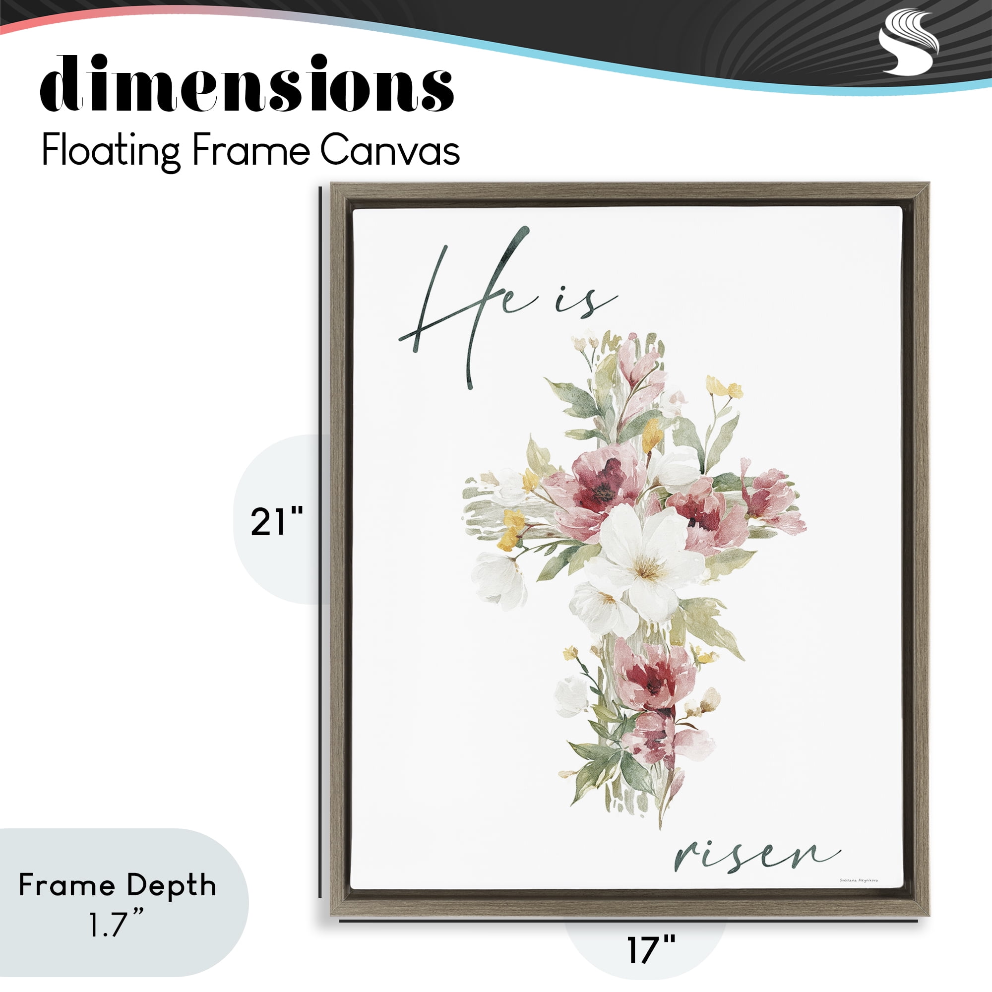 Stupell Industries He Is Risen Flower Cross Brown Framed Floater Canvas Wall Art, design by Svetlana Aleynikova