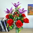 thumbnail image 2 of Artificial Lily Rose Flower Bush Sacrificial Flowers With 27 Red Beans, 2 of 9