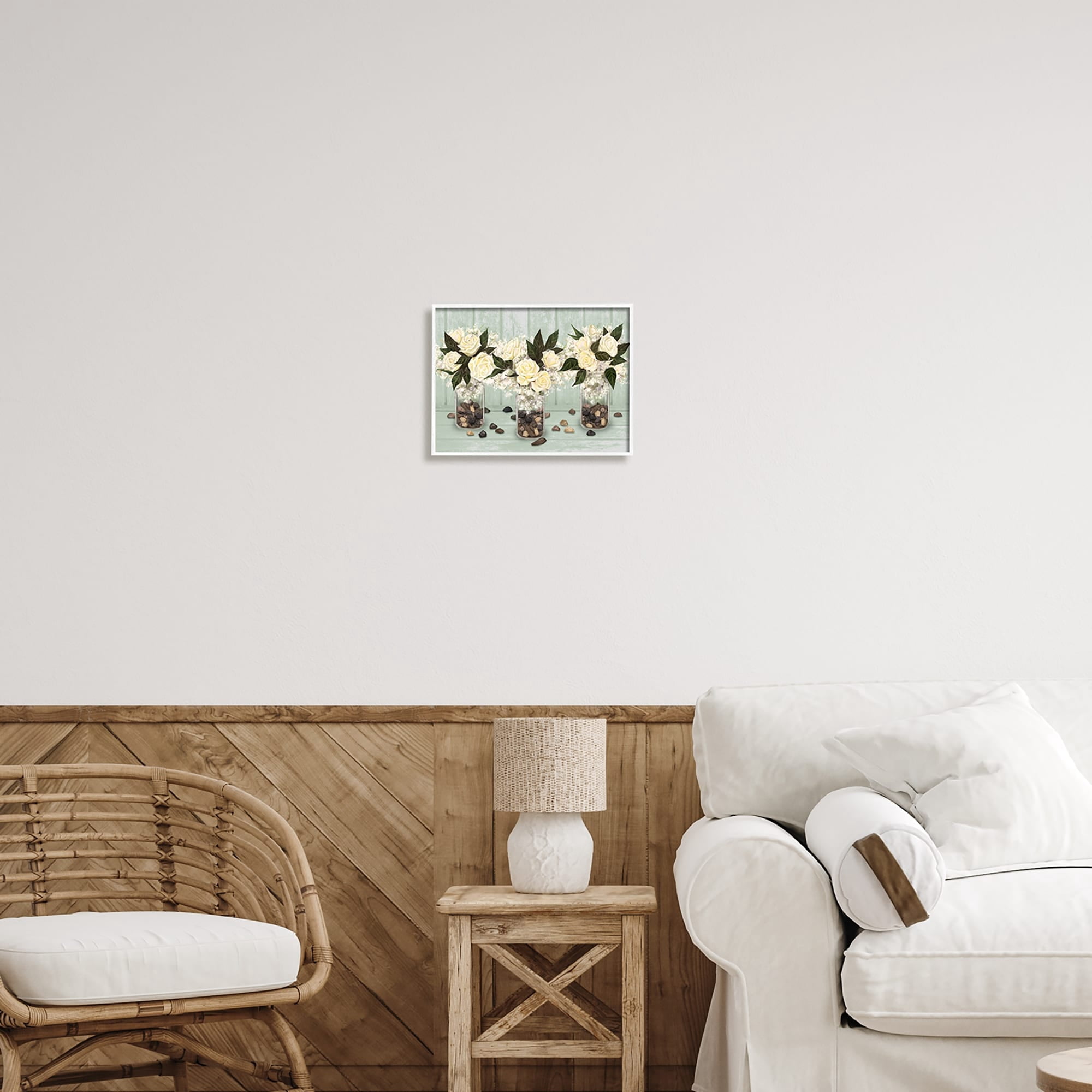 Stupell Industries Three Rose Bouquets Scattered Rocks Flower Arrangement Graphic Art White Framed Art Print Wall Art, Design by Ziwei Li