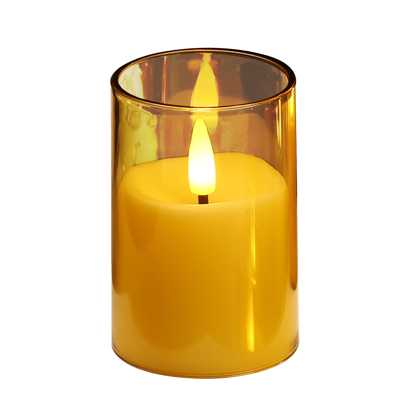 6Pack Glass Flickering Flameless Candles with Remote, 2"X3" Real Wax Votive Candles Battery Operated, Small Electric LED Candles for Wedding Home Decor, w/4 Timers+2 Lighting Modes [Gold]