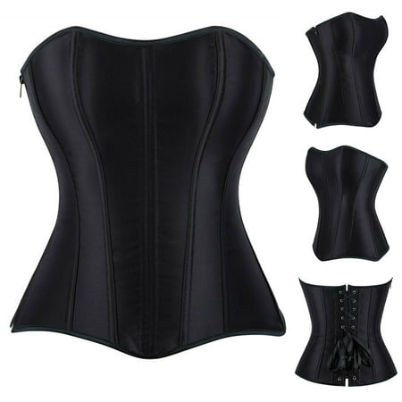 Jinhomg Womens Corset Tube Top Lace Up Back Bustier Strapeless Bandeau Tops Fishbone Bustier Overbust Corsets Shapewear Top Back to College Deals Black S