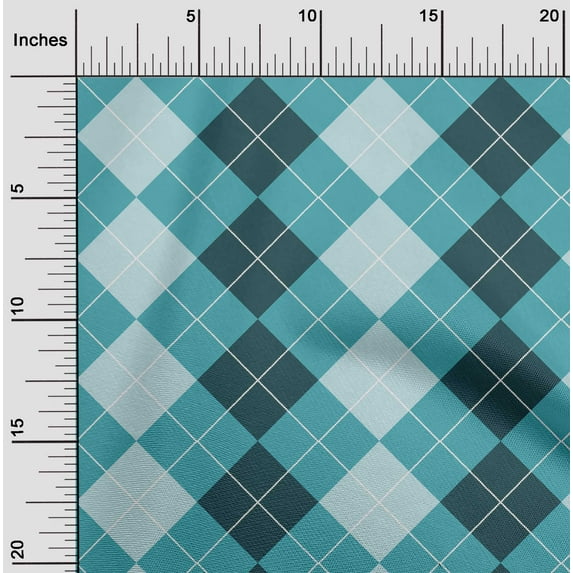 oneOone Viscose Jersey Teal Blue Fabric Argyle Check Fabric For Sewing Printed Craft Fabric By The Yard 60 Inches Wide