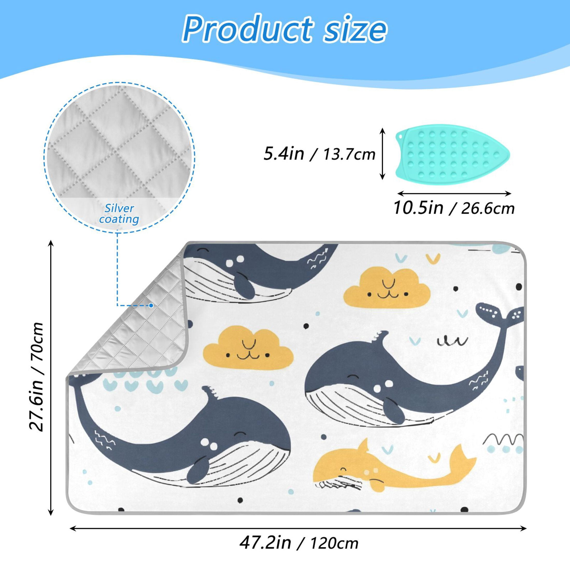 Hand Painted Whales Clouds Waves Ironing Mat Blanket Portable Travel Ironing Pad Heat Resistant Pad 47.2" x 27.6”