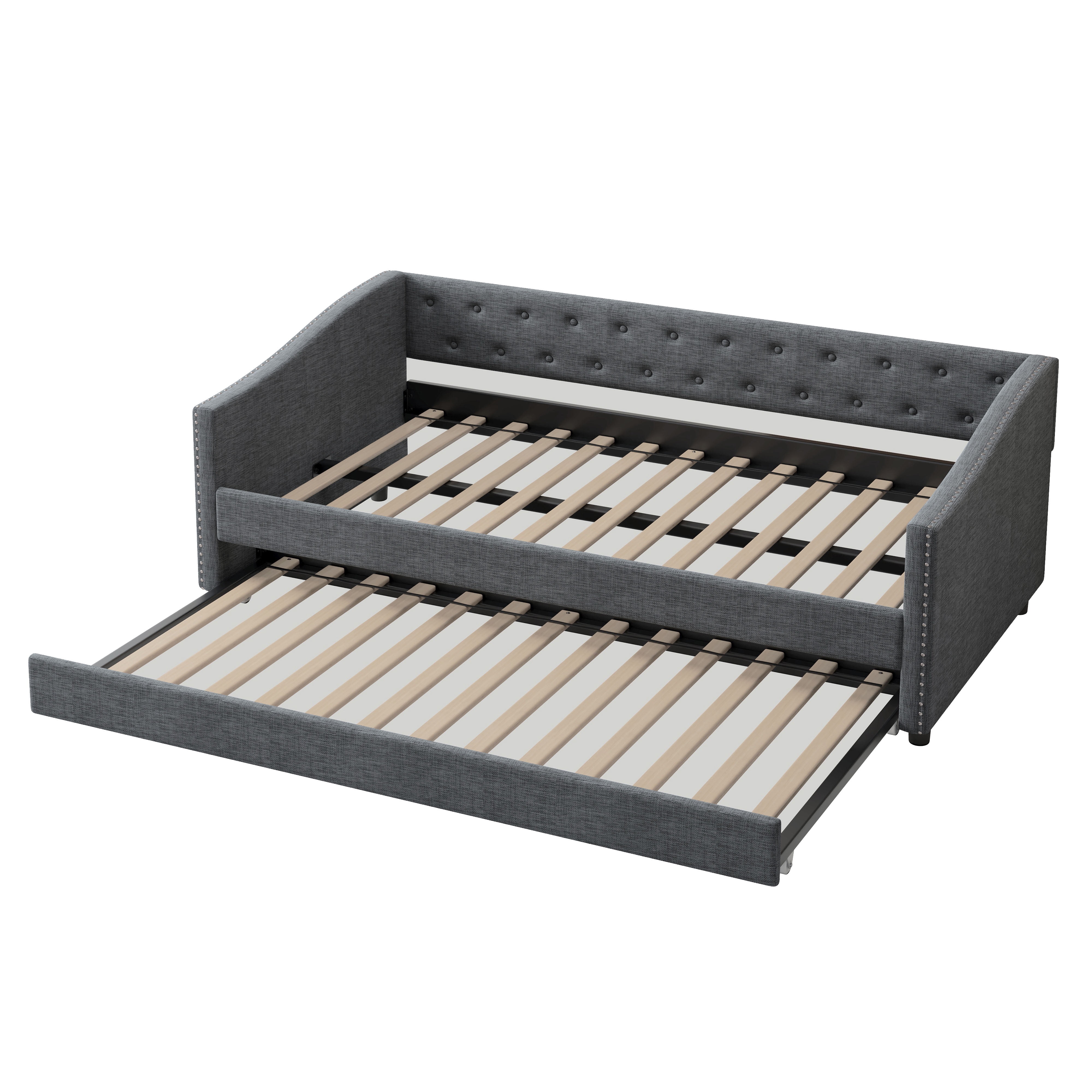 MAYEERTY Twin Size Upholstered Tufted Sofa Bed with Drawers, Dark Grey