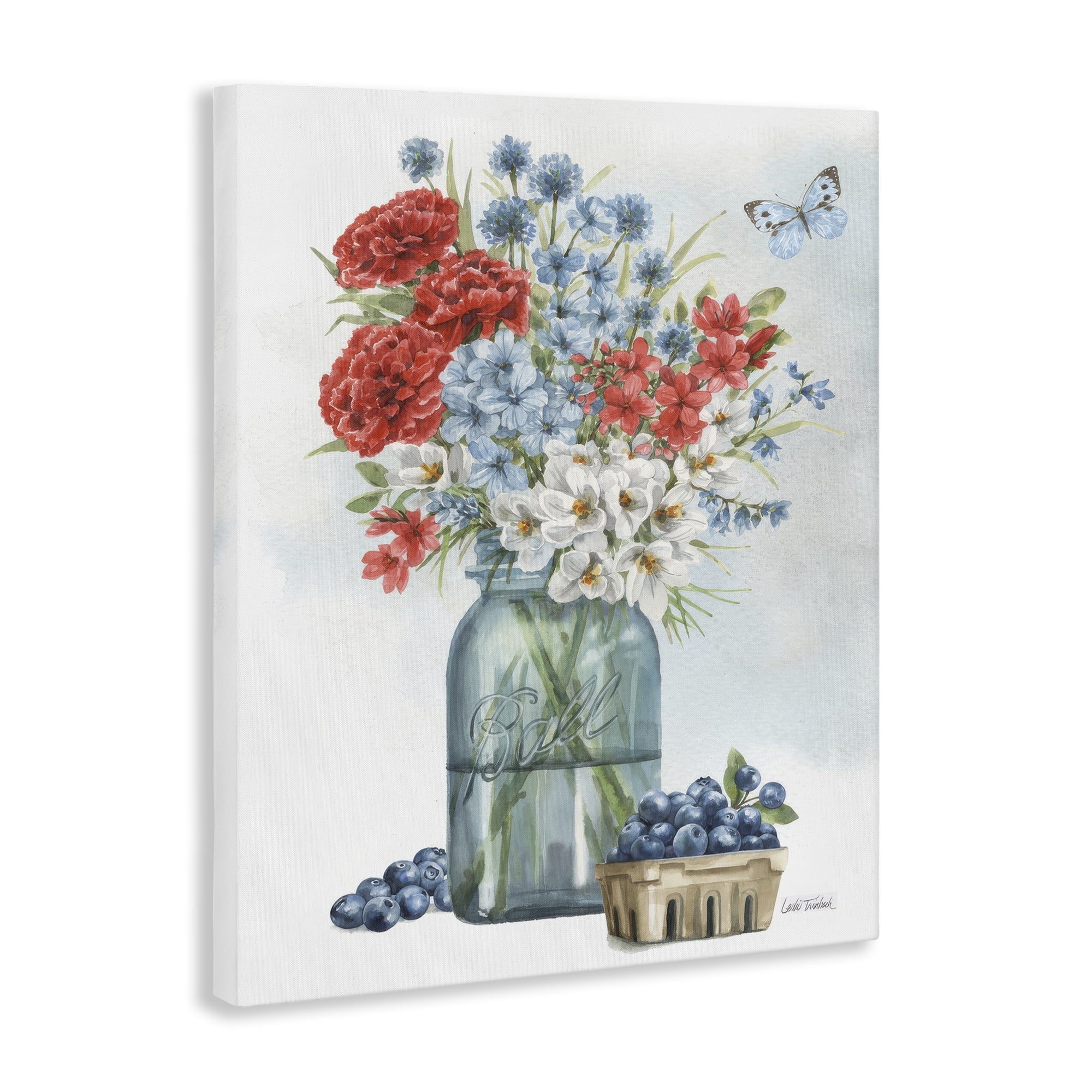 Stupell Industries Country Blossoms & Blueberries Plants & Flowers Painting Wrapped Canvas Art Print Wall Art, 30 x 40