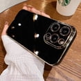 thumbnail image 1 of Soft Silicone Case For iPhone 15 14 11 12 13 Pro Max Mini Plus Classic Plating Solid Color Electroplate Lens Protection Cover Black For iPhone 15, 1 of 6