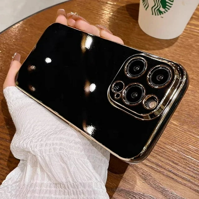 Soft Silicone Case For iPhone 15 14 11 12 13 Pro Max Mini Plus Classic Plating Solid Color Electroplate Lens Protection Cover Black For iPhone 15