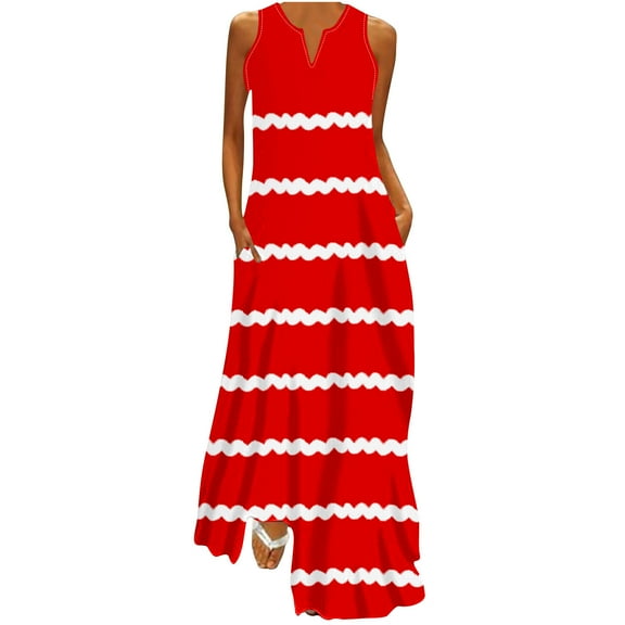 pimelu Dresses for Women Summer Dresses for Women Loose Beach Boho Maxi Tank Dresses with Pocket Summer Trendy Striped Print Sleeveless V-Neck Womens Long Dresses