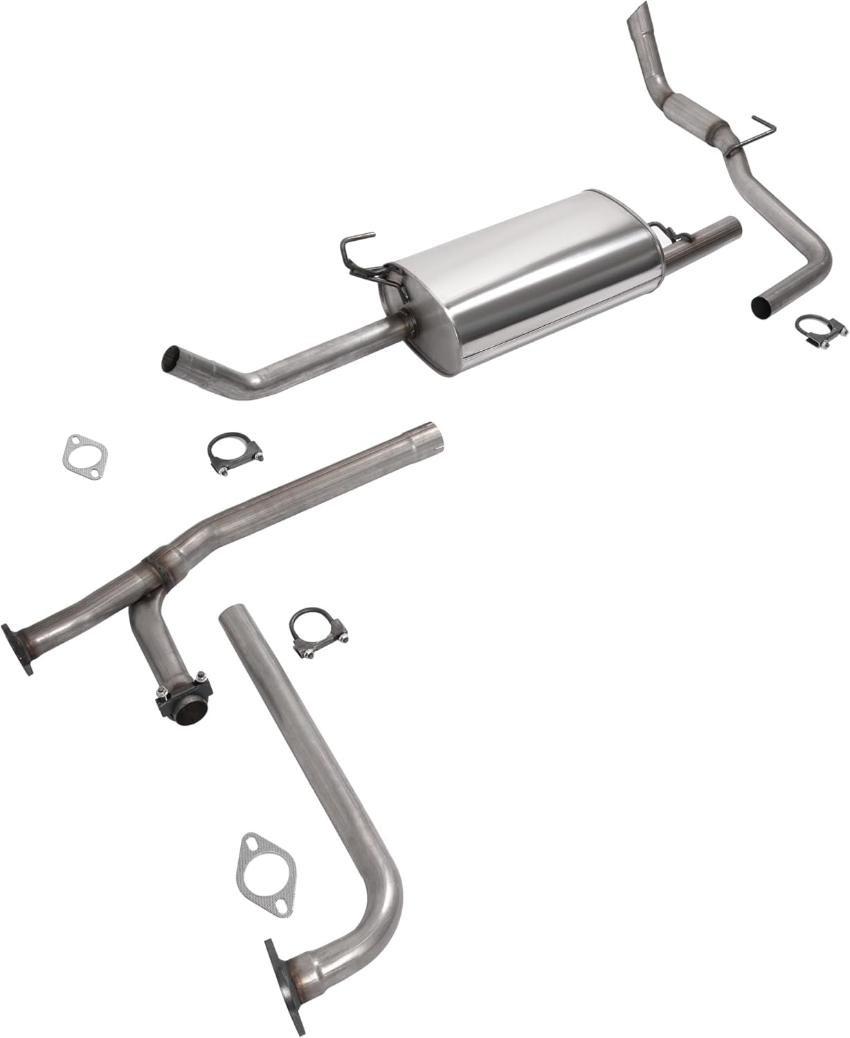 Kojem Exhaust System Assembly for 2007-2019 Nissan Frontier 4.0L Crew Cab Pick Up 73.3 Bed with 139.9 Wheelbase 409 Stainless Steel Silvery