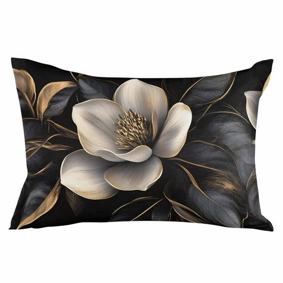 Black Gold Flower Throw Pillow Cover 20 x 26 Inch Decorative Pillow Cover Gradient Luxurious Floral Botanical Lumbar Pillowcase Seasonal Rectangle Cushion Case for Couch Sofa Bed Living Room