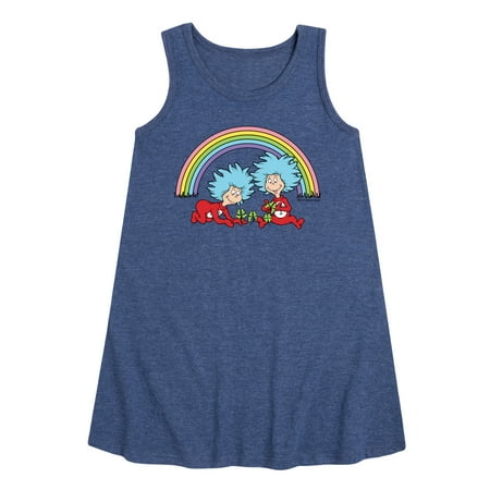 

Cat in the Hat - Thing 1 2 Rainbow - Toddler and Youth Girls A-line Dress