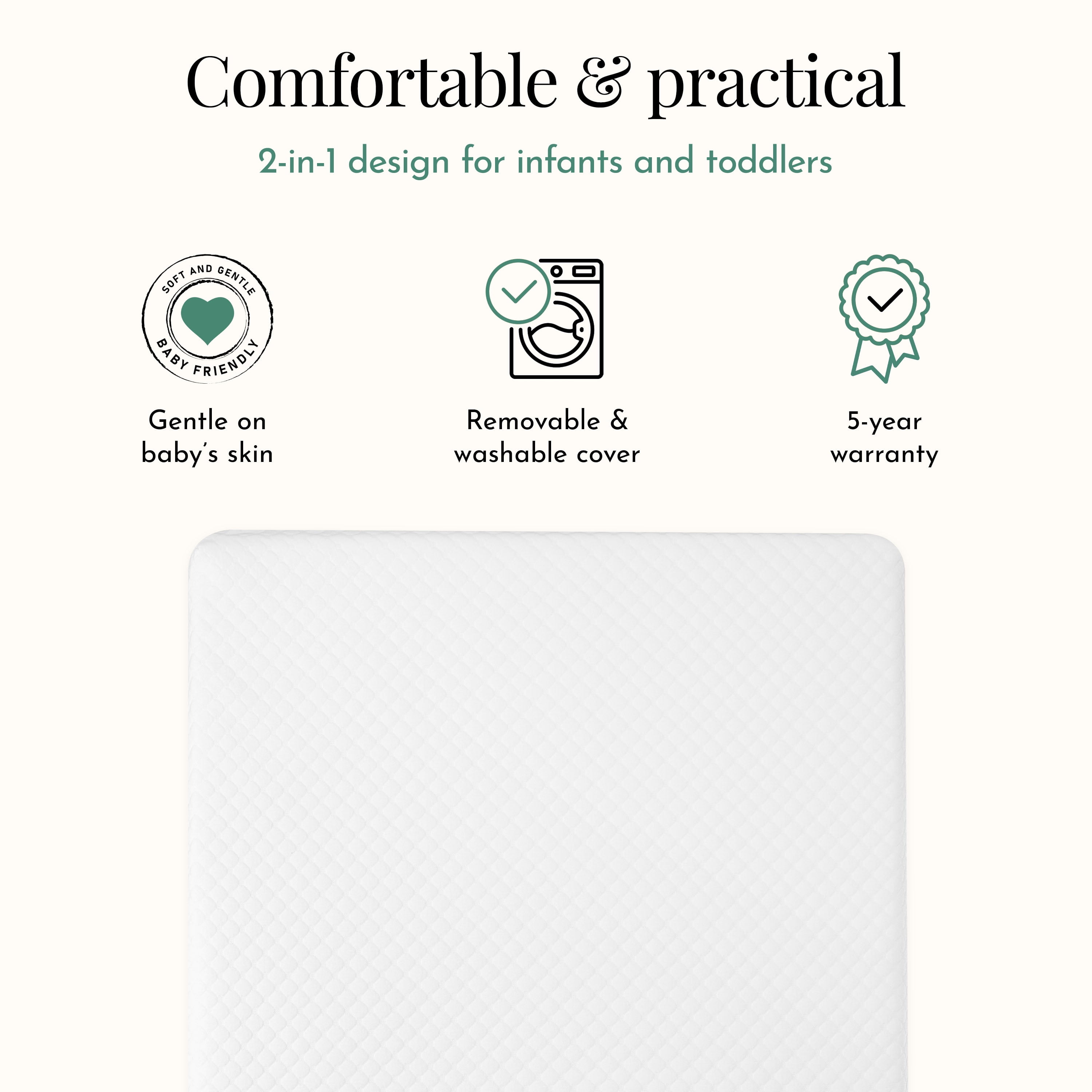 Evolur Pure Zen 2 in 1 Crib & Toddler Mattress, White and Pink, Greenguard Gold Certified
