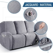 TAOCOCO Recliner 3 Seater Sofa Slipcover Couch Covers for Reclining Sofa Anti-Slip Couch Protector with Pockets, Light Gray