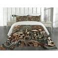thumbnail image 2 of Ambesonne Boho Esoteric Quilted Coverlet 3 Pcs, Hidden Woodland Skull, King Size, Cream Paprika Cadet Blue, 2 of 4