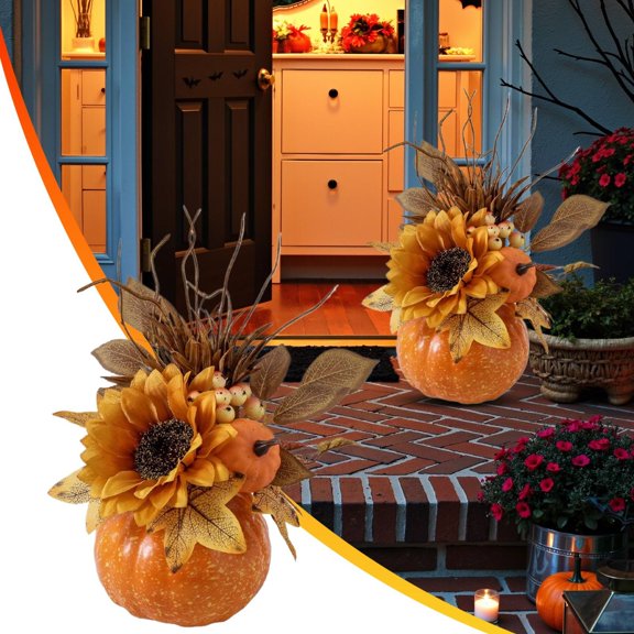 Clearance Desktop Ornament under $5,10" Pumpkin Ornament For Halloween Decor – Indoor Thanksgiving & Fall Halloween Decorations With Sunflower And Maple Leaves Festive Tabletop Decoration