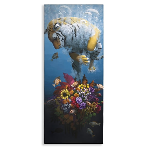 Stupell Industries Curious Tiger & Underwater Bouquet Animals Painting Wrapped Canvas Canvas Art Print Wall Art, 10 x 24