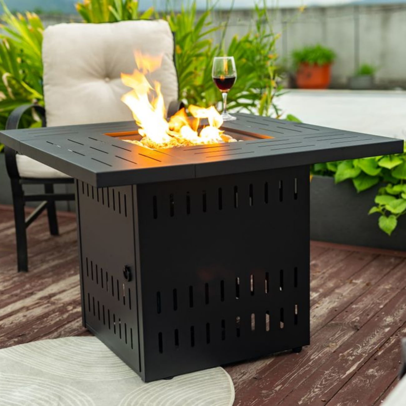 MINESTIA  34"  Propane Fire Pit, 50000 BTU Square Steel Gas Fire Pit Table for Outside Patio Deck Garden Courtyard