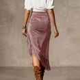 thumbnail image 6 of Ygbgbb Women's Western Faux Suede Fringe Midi Skirt High Waisted Asymmetrical Wrap Skirt with Tassel Trim Retro Cowgirl Skirt for Festival, Party, and Streetwear Pink L, 6 of 7