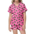 thumbnail image 2 of ANINEO Unisex Satin Pajamas Set Boys Girls Silk Pjs Short Sleeve 2 Piece Sleepwear Button-Down Kids Nightwear Outfits, 2 of 4