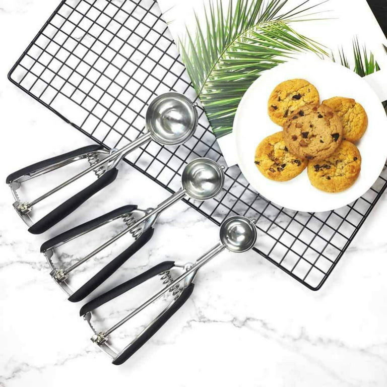 Cookie Scoop Set - Include 1 Tbsp/ 2 Tbsp/ 3Tbsp - 3 PCS Cookie Scoops for  Baking - Cookie Dough Scoop - Made of 18/8 Stainless Steel,Black 