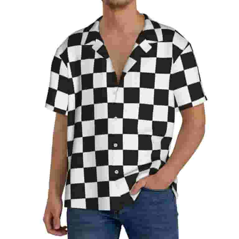 【oan】Checker Scene Short Sleeve T-shirt Xecao offers the Black and White Checkerboard for Men's