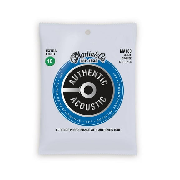 Martin Authentic Acoustic Guitar Strings - Superior Performance - 80/20 Extra Light (12 Strings)