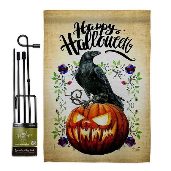Angeleno Heritage GS130411-P3 Crow & Pumpkin Falltime Halloween 13 x 18.5. in. Double-Sided Decorative Horizontal House Garden Flag Set for Decoration Banner Yard Gift