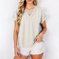thumbnail image 5 of Maqroz Short Sleeve Shirts for Women Print Spring Summer Tops 2026 V Neck Criss Cross Tees Casual Blouses Fashion Outfits Clothes Khaki XL, 5 of 8