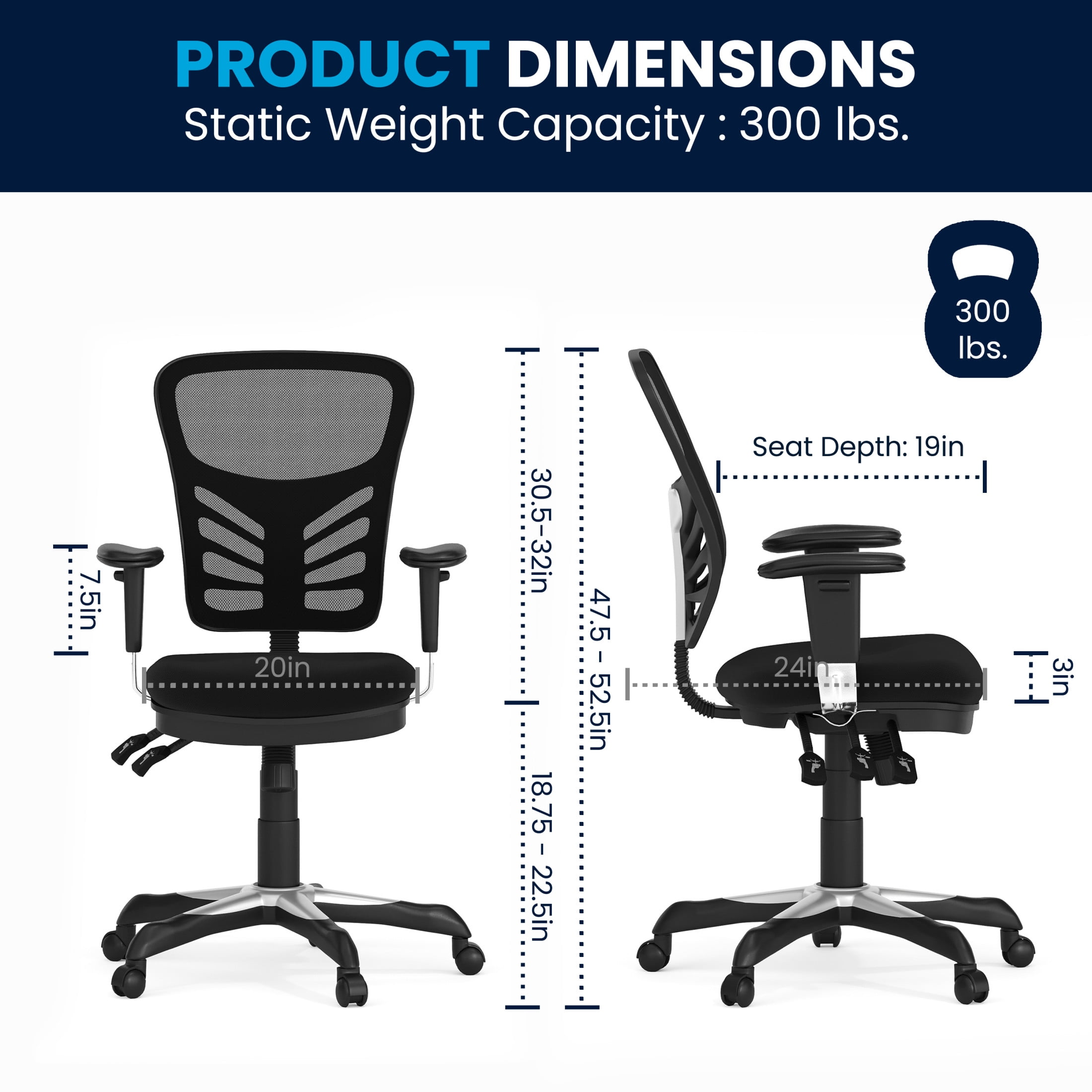 Emma + Oliver Mid-Back Black Mesh Multifunction Ergonomic Office Chair with Adjustable Arms